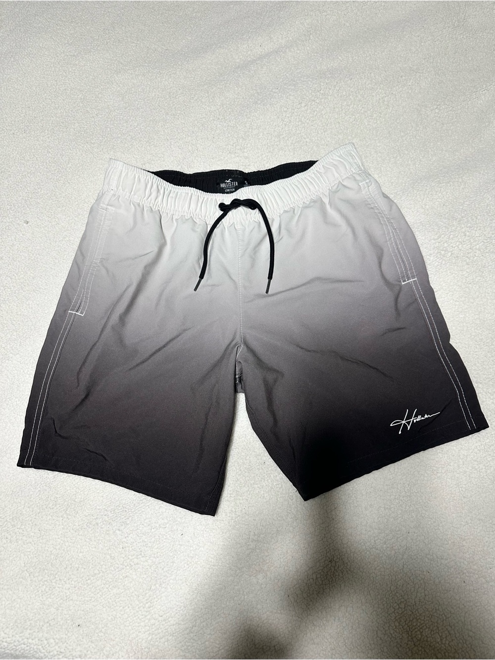 Hollister Ombre Black to White Swim Shorts with Drawstring